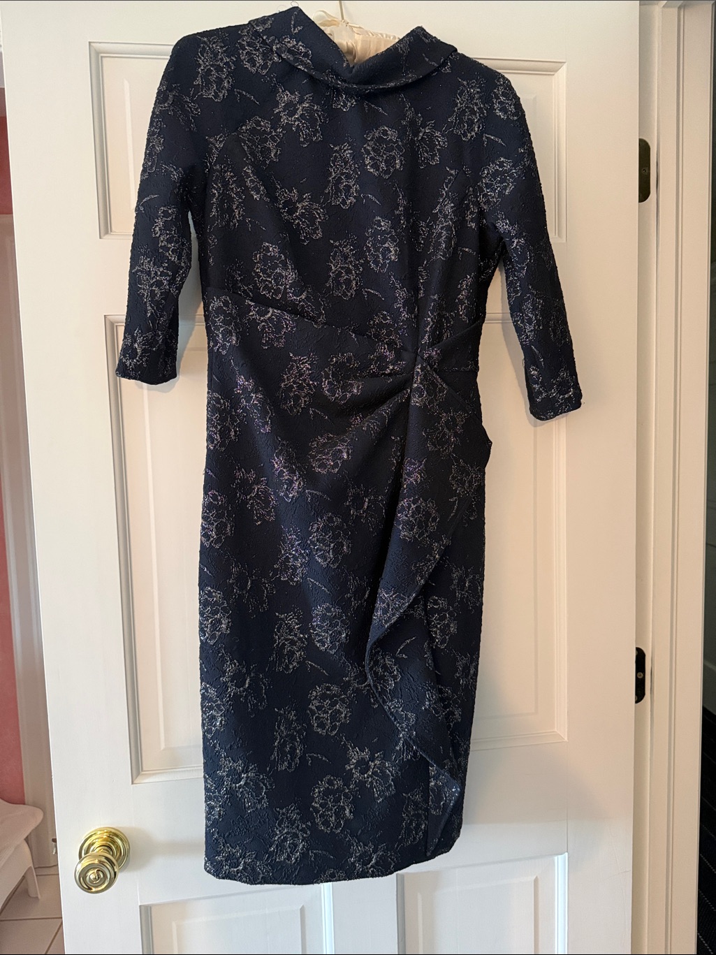 Teri Jon Navy Floral Lace Midi Dress